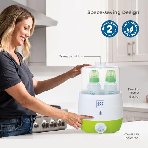 Mee Mee 3 in 1 Digital Sterilizer (2 Bottle Capacity, 6 Min Cycle) | Quick & Effective Sterilization for Bottles, Nipples & Accessories, Warms Bottles & Heats Food | Auto Shut Off, Kills 99.9% Germs - Image 3
