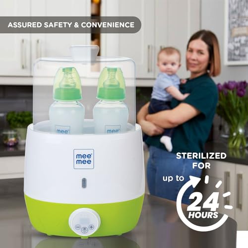 Mee Mee 3 in 1 Digital Sterilizer (2 Bottle Capacity, 6 Min Cycle) | Quick & Effective Sterilization for Bottles, Nipples & Accessories, Warms Bottles & Heats Food | Auto Shut Off, Kills 99.9% Germs - Image 2
