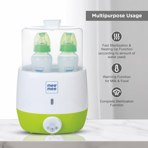 Mee Mee 3 in 1 Digital Sterilizer (2 Bottle Capacity, 6 Min Cycle) | Quick & Effective Sterilization for Bottles, Nipples & Accessories, Warms Bottles & Heats Food | Auto Shut Off, Kills 99.9% Germs - Image 5
