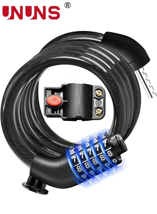 UNUNS Bike Locks Reflective Chain With Lock Bracket,Anti Theft Bicycle Cable Lock,5-Digit Resettable Combination Password Chain Lock,Security Protection Motorbike Lock,Coiling Cable Lock,Black-150cm - Image 1