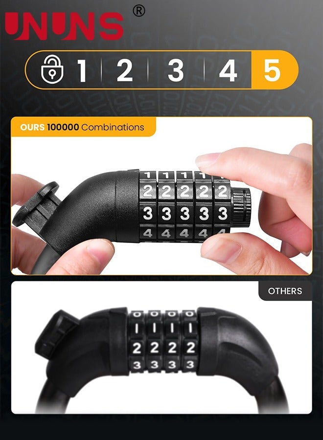 UNUNS Bike Locks Reflective Chain With Lock Bracket,Anti Theft Bicycle Cable Lock,5-Digit Resettable Combination Password Chain Lock,Security Protection Motorbike Lock,Coiling Cable Lock,Black-150cm - Image 2