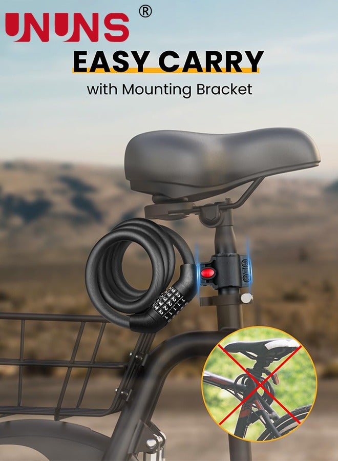 UNUNS Bike Locks Reflective Chain With Lock Bracket,Anti Theft Bicycle Cable Lock,5-Digit Resettable Combination Password Chain Lock,Security Protection Motorbike Lock,Coiling Cable Lock,Black-150cm - Image 3