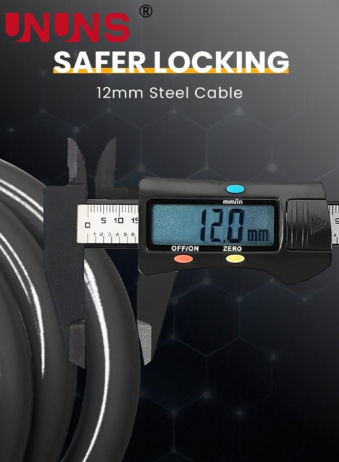 UNUNS Bike Locks Reflective Chain With Lock Bracket,Anti Theft Bicycle Cable Lock,5-Digit Resettable Combination Password Chain Lock,Security Protection Motorbike Lock,Coiling Cable Lock,Black-150cm - Image 4