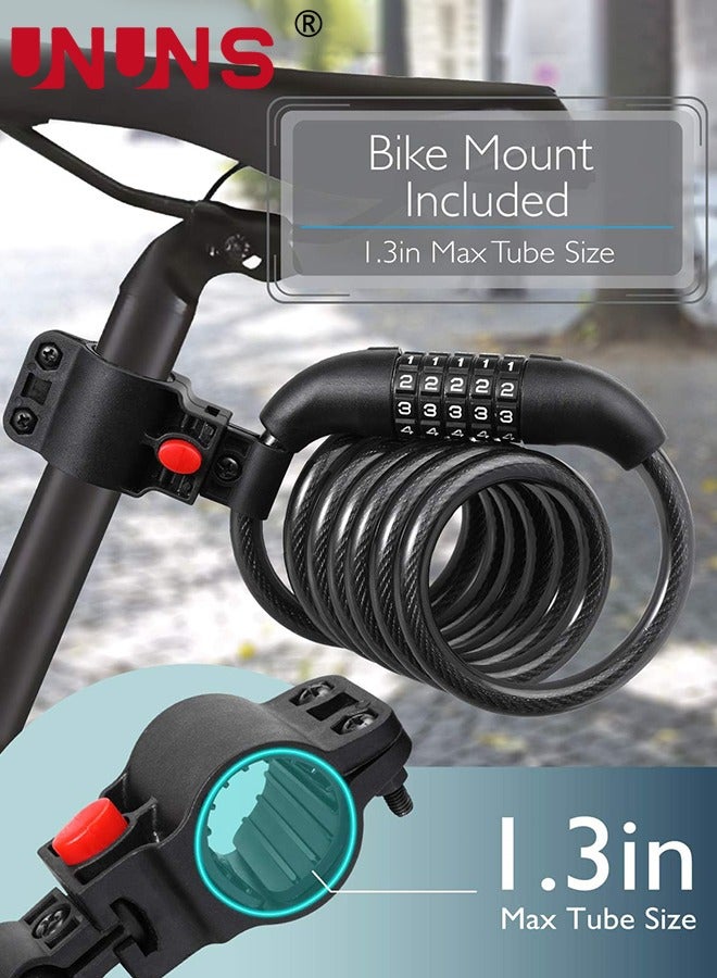 UNUNS Bike Locks Reflective Chain With Lock Bracket,Anti Theft Bicycle Cable Lock,5-Digit Resettable Combination Password Chain Lock,Security Protection Motorbike Lock,Coiling Cable Lock,Black-150cm - Image 5