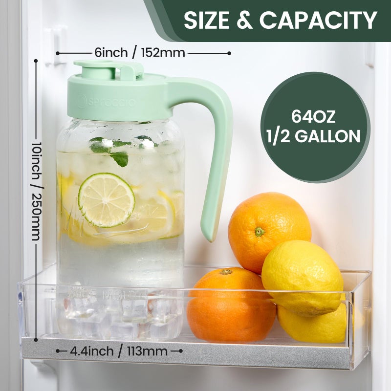 Spreccio Mason Jar Pitcher - Airtight & Leakproof Glass Pitcher with Lid, Perfect for Breastmilk, Cold Brew, and Sun Tea, 2 Quart (64 oz) Mason Jar with Pour Spout Lid - Image 3