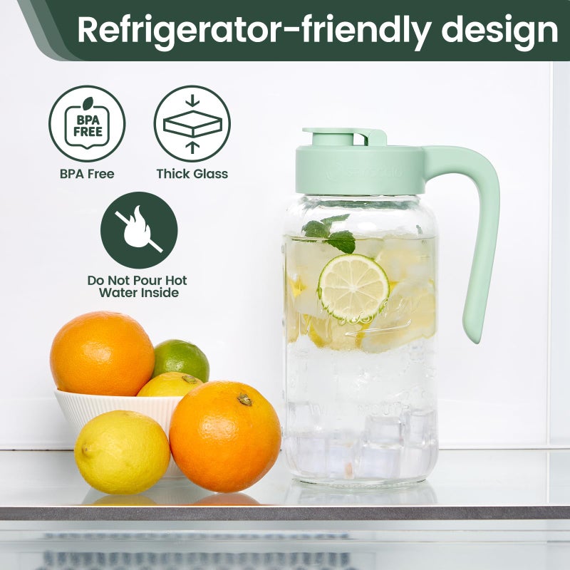 Spreccio Mason Jar Pitcher - Airtight & Leakproof Glass Pitcher with Lid, Perfect for Breastmilk, Cold Brew, and Sun Tea, 2 Quart (64 oz) Mason Jar with Pour Spout Lid - Image 5