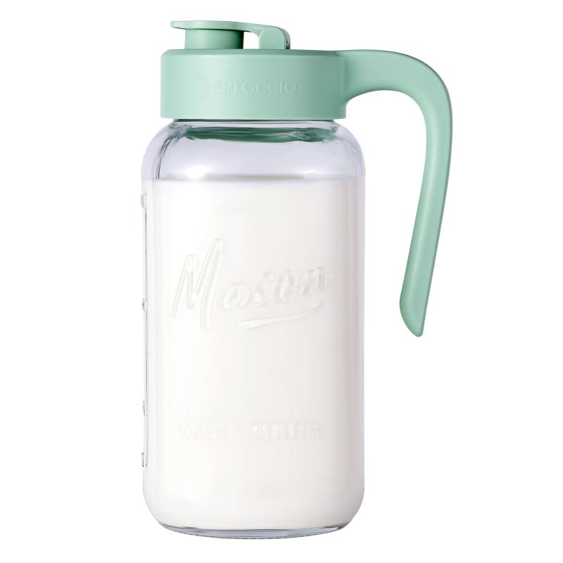 Spreccio Mason Jar Pitcher - Airtight & Leakproof Glass Pitcher with Lid, Perfect for Breastmilk, Cold Brew, and Sun Tea, 2 Quart (64 oz) Mason Jar with Pour Spout Lid - Image 1