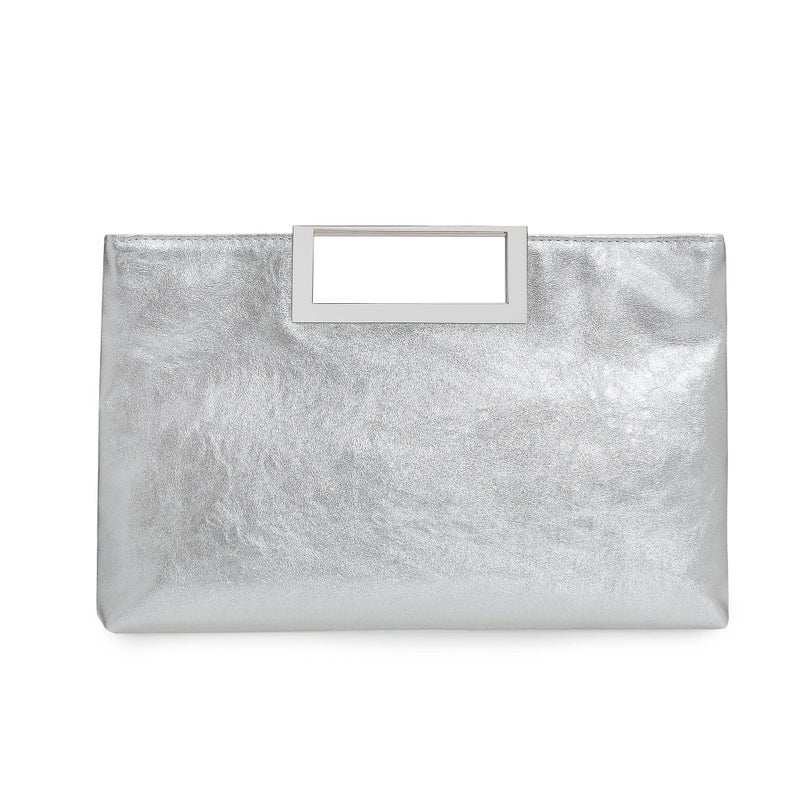 CHARMING TAILOR Fashion PU Leather Handbag Stylish Women Convertible Clutch Purse (Silver) - Image 1