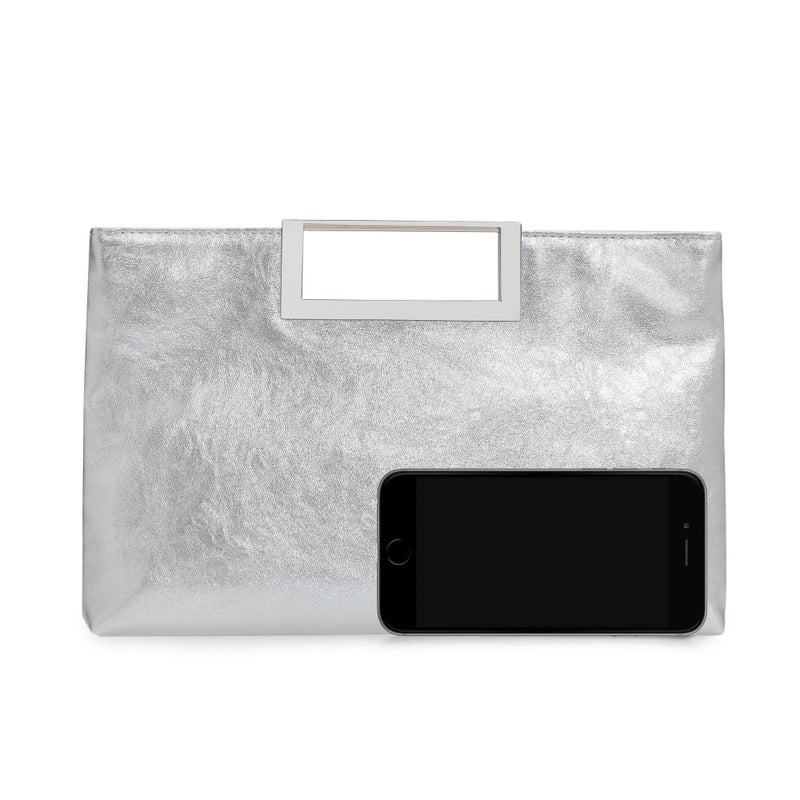 CHARMING TAILOR Fashion PU Leather Handbag Stylish Women Convertible Clutch Purse (Silver) - Image 4