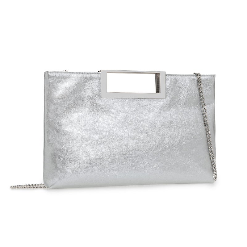 CHARMING TAILOR Fashion PU Leather Handbag Stylish Women Convertible Clutch Purse (Silver) - Image 3