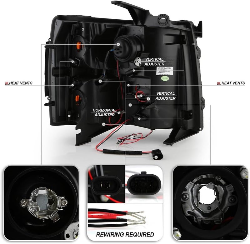 ACANII Black LED Halo Projector Headlights for 2007-2013 Chevy Silverado 1500 2500 3500 - Image 3