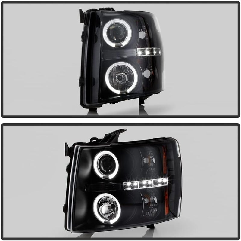 ACANII Black LED Halo Projector Headlights for 2007-2013 Chevy Silverado 1500 2500 3500 - Image 5