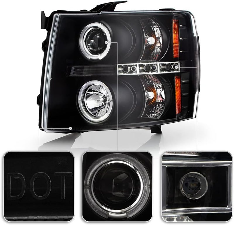 ACANII Black LED Halo Projector Headlights for 2007-2013 Chevy Silverado 1500 2500 3500 - Image 4