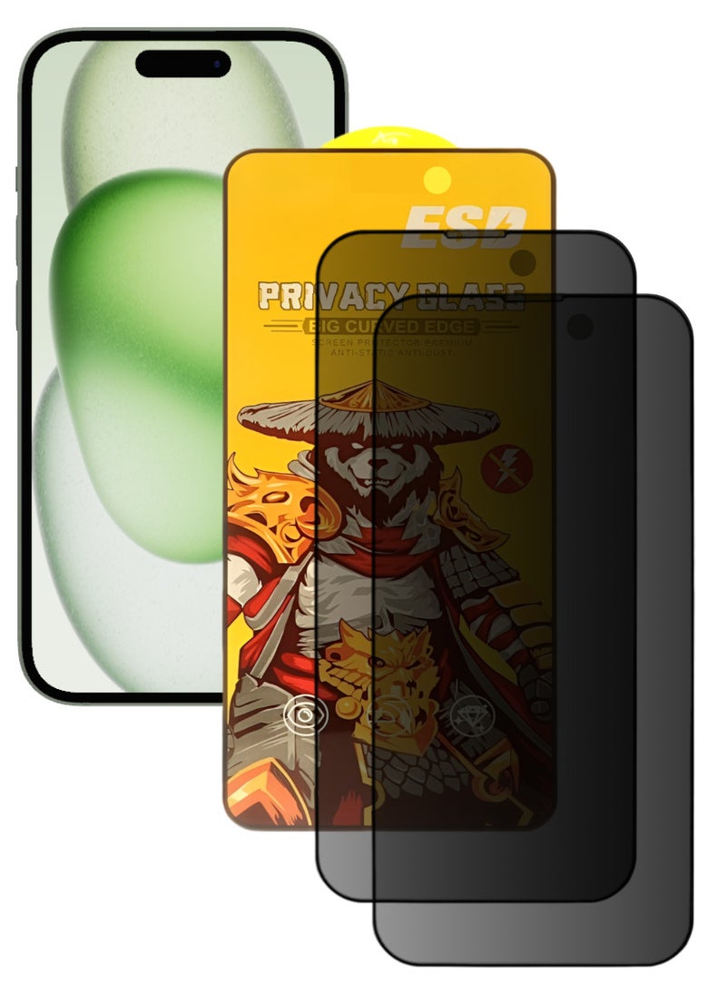 ESD 2 Pieces Tempered Dustproof Privacy Glass Screen Protector Compatible For iPhone 15 Plus - Image 1