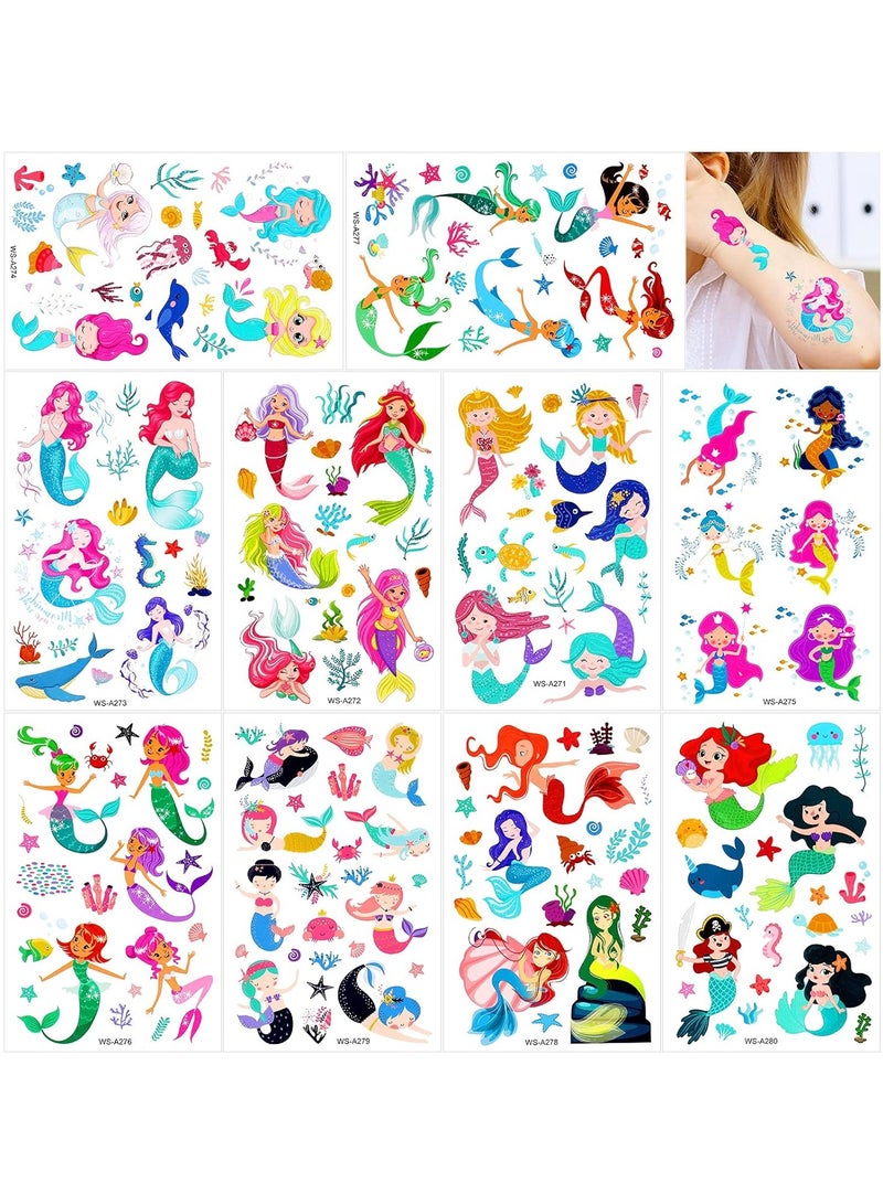 ORAINBOW Mermaid Tattoos for Kids 188+ Pcs Cute Temporary Tattoo Kids Body Stickers for Girls Children Birthday Mermaid Party Favors Boys Girls Kids Party Goodie Bag Fillers Supplies - Image 1