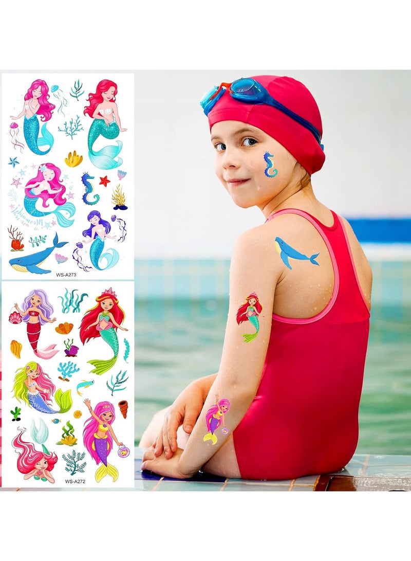 ORAINBOW Mermaid Tattoos for Kids 188+ Pcs Cute Temporary Tattoo Kids Body Stickers for Girls Children Birthday Mermaid Party Favors Boys Girls Kids Party Goodie Bag Fillers Supplies - Image 3