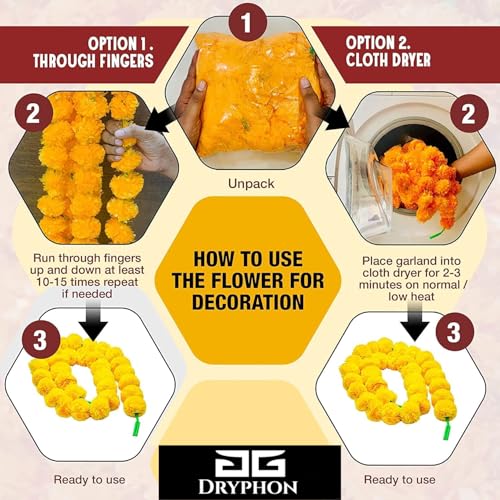 DRYPHON Marigold Garlands Decoration with Bell, Artificial Flowers for Decorations Hanging Garlands for Home Decorations, Ganpati Decoration/Diwali Decoration for Home Decor- (Yellow, Pack of 10) - Image 3