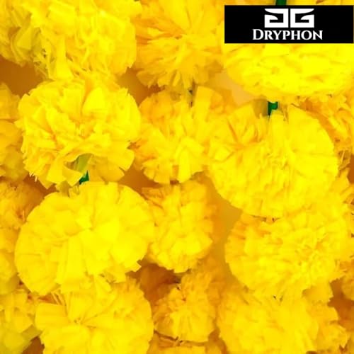 DRYPHON Marigold Garlands Decoration with Bell, Artificial Flowers for Decorations Hanging Garlands for Home Decorations, Ganpati Decoration/Diwali Decoration for Home Decor- (Yellow, Pack of 10) - Image 2