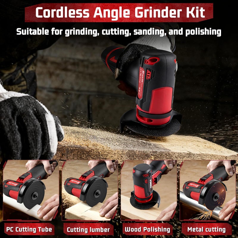 Rivlox Cordless Angle Grinder Kit, 3-inch Mini Angle Grinder Tool with 2Pcs 12V 1500mAh Batteries & Charger and 5Pcs Cutting Discs, Handheld Metal Grinders for Cutting Metal Wood - Image 5