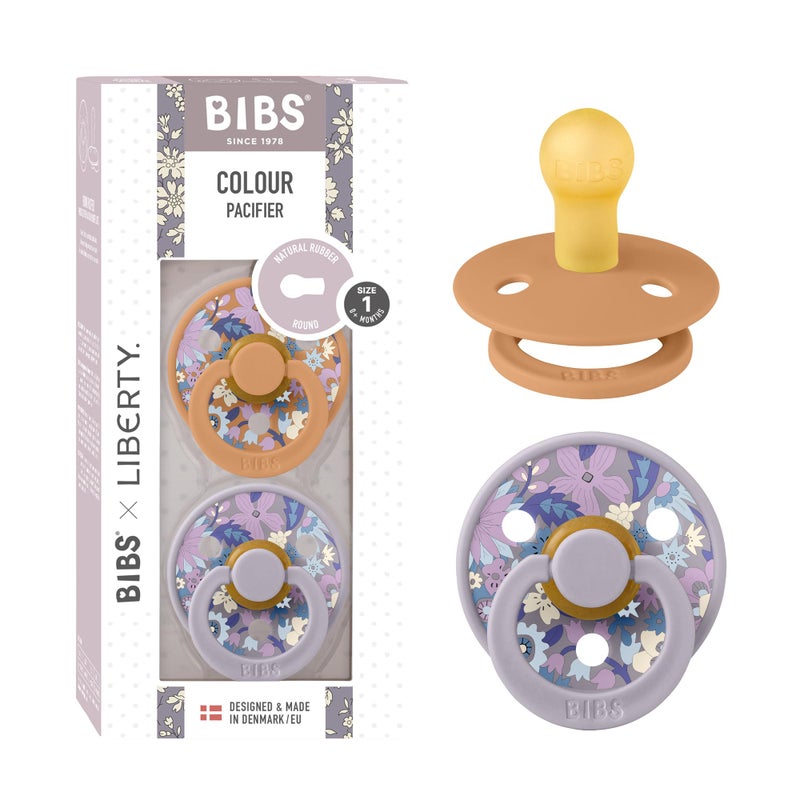 BIBS Colour Liberty Soother 2-Pack, BPA Free Dummy Pacifier, Round Nipple. Natural Rubber Latex, Made in Denmark, Size 1 (0-6 Months), June Blossom Pumpkin Mix - Image 1