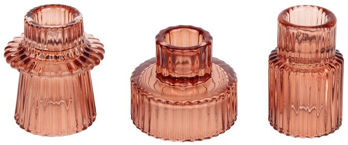 GLASS CANDLESTICK HOLDERS TEALIGHT CANDLE HOLDERS FOR TABLE CENTERPIECES WEDDING DECOR AND DINNER PARTY 3 PCS REDDISH BROWN