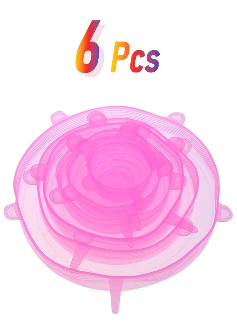 6-Piece Silicone Stretch Lid Cover Set Pink 6 sizesinch  - Image 1