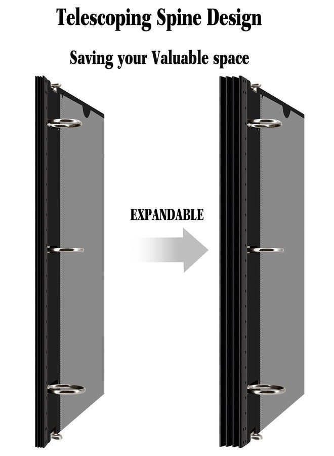 INFUN 1.5 Inch Telescoping 3 Ring Binder - 6PCS, Flexible Round Binder with Customizable Front Cover and Clear Catalog Pocket, 1.5Inch Rings, 370 Sheet Capacity-Black - Image 2