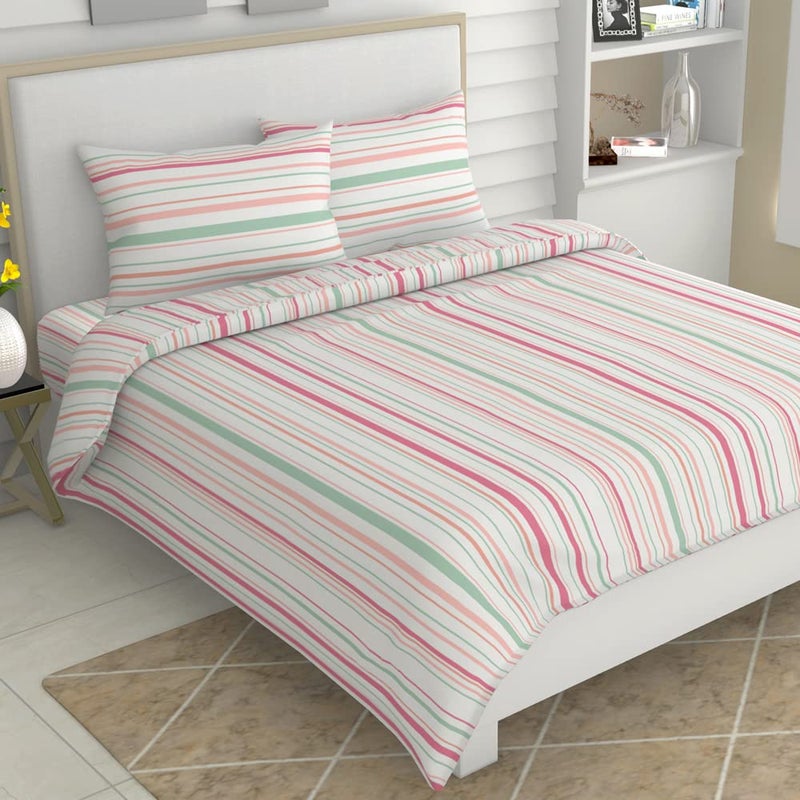 haus & kinder Haus Kinder King Size Bedsheets for Bed 186 TC 100 Cotton Bed Sheet for King Size Bed with 2 Pillow Covers Color Bedsheet Magical Stripe - Image 1
