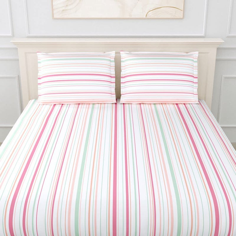 haus & kinder Haus Kinder King Size Bedsheets for Bed 186 TC 100 Cotton Bed Sheet for King Size Bed with 2 Pillow Covers Color Bedsheet Magical Stripe - Image 4
