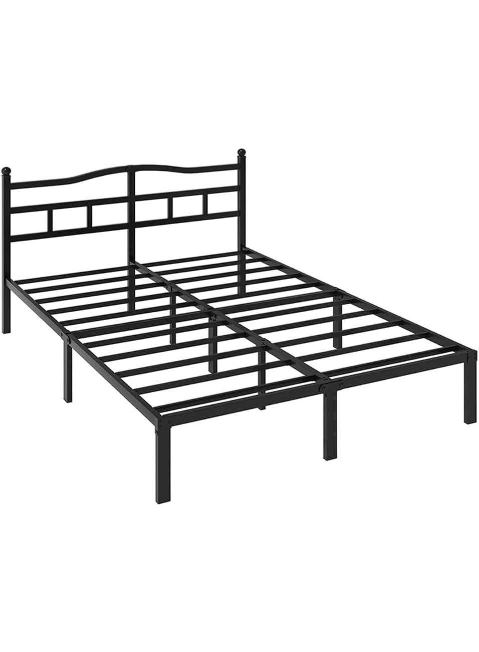 HOCC Metal Platform Bed Frame 201.9 x 192 CM – King Size Heavy Duty Steel Bed Frame with Iron Headboard, Under Bed Storage, Black Bed Base