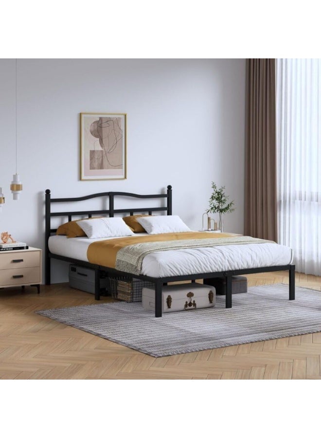 HOCC Metal Platform Bed Frame 201.9 x 192 CM – King Size Heavy Duty Steel Bed Frame with Iron Headboard, Under Bed Storage, Black Bed Base - Image 3