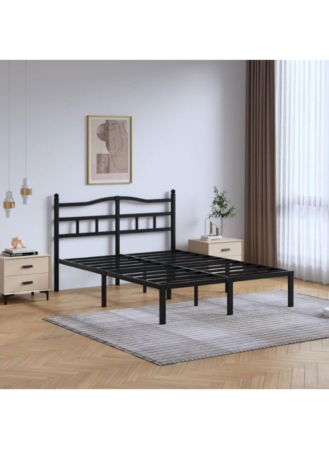 HOCC Metal Platform Bed Frame 201.9 x 192 CM – King Size Heavy Duty Steel Bed Frame with Iron Headboard, Under Bed Storage, Black Bed Base - Image 2