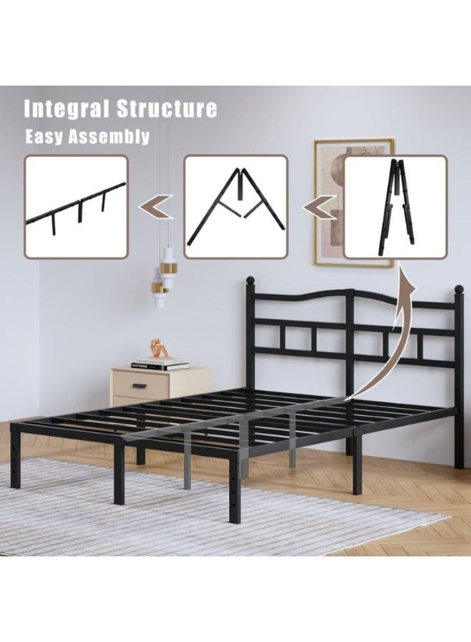 HOCC Metal Platform Bed Frame 201.9 x 192 CM – King Size Heavy Duty Steel Bed Frame with Iron Headboard, Under Bed Storage, Black Bed Base - Image 4