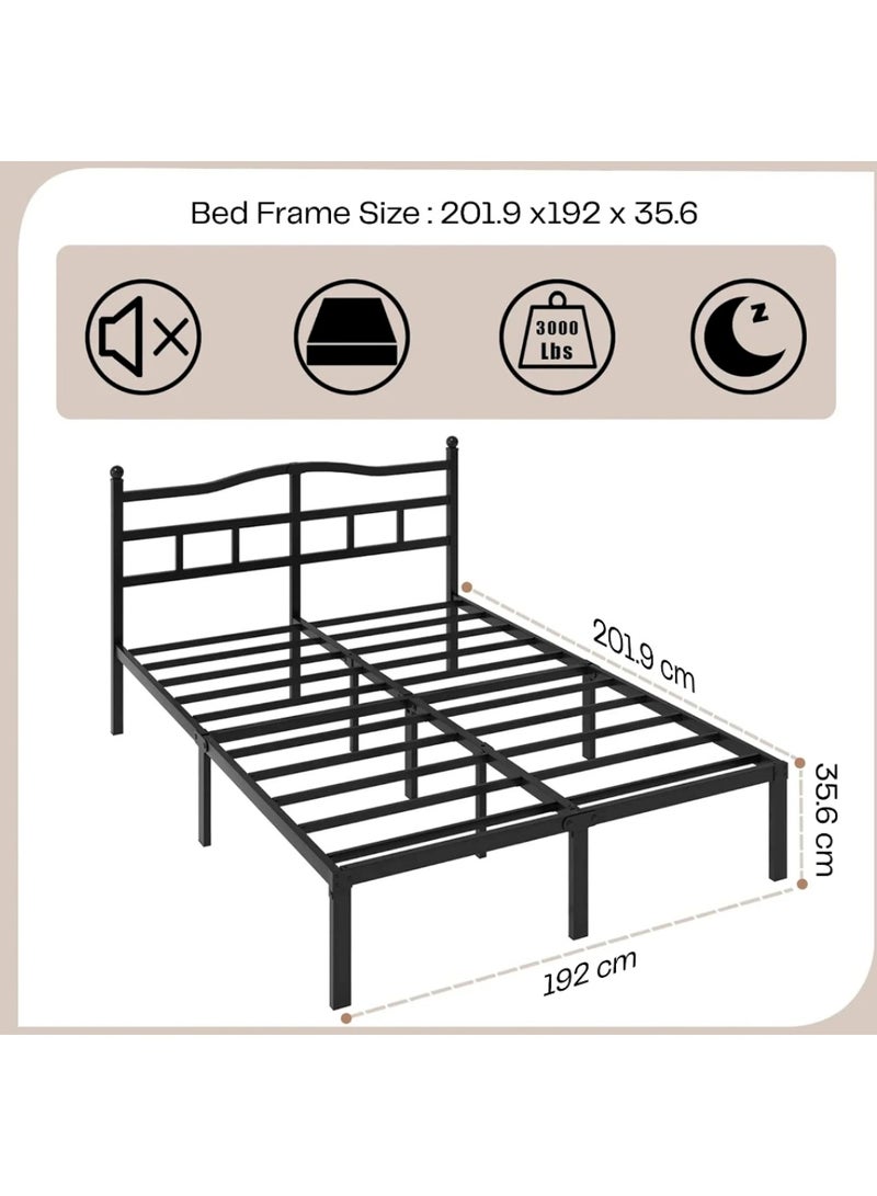 HOCC Metal Platform Bed Frame 201.9 x 192 CM – King Size Heavy Duty Steel Bed Frame with Iron Headboard, Under Bed Storage, Black Bed Base - Image 5