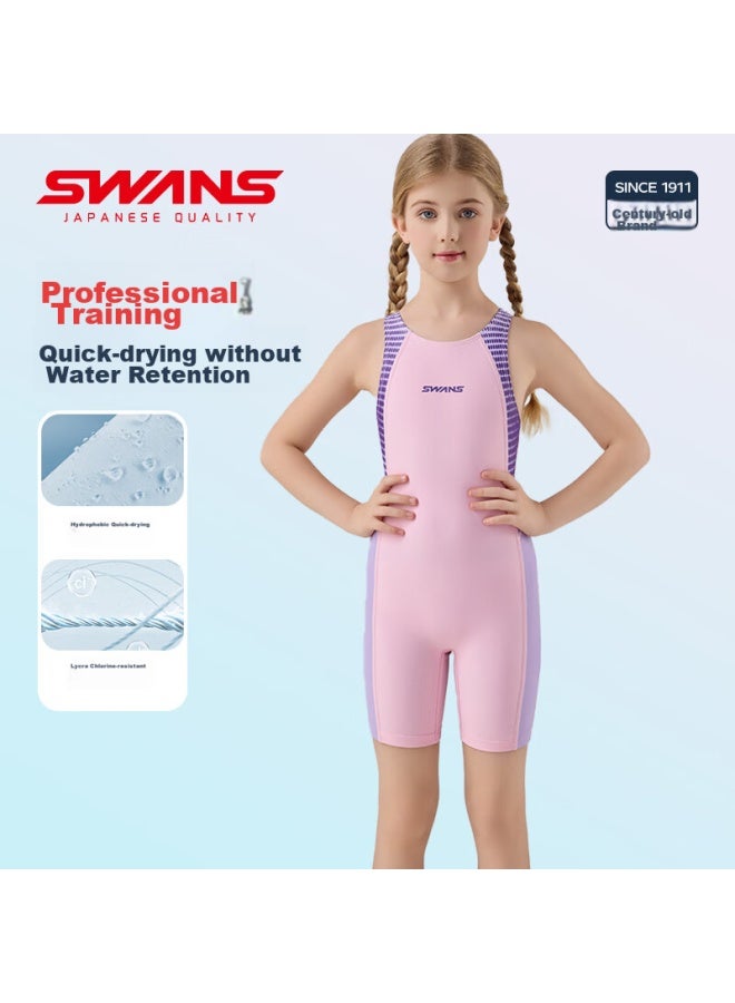 Speed Vision Suanshi Swans Girls' One-piece Swimsuit, Professional Training Swimwear, Quick-drying, Chlorine-resistant, For Girls 239 Macaron Pink 160 - Image 1