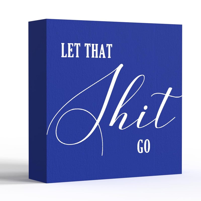 ENGVZ Funny Bathroom Decor Bathroom Signs Blue Desk Decor Wood Box Sign Humor Bathroom Shelf Decor Restroom Sign Half Bathroom Decor Farmhouse Toilet Sign Guest Bathroom Decor for Home Tabletop Countertop - Image 1