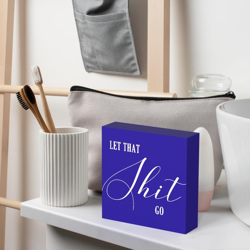 ENGVZ Funny Bathroom Decor Bathroom Signs Blue Desk Decor Wood Box Sign Humor Bathroom Shelf Decor Restroom Sign Half Bathroom Decor Farmhouse Toilet Sign Guest Bathroom Decor for Home Tabletop Countertop - Image 3