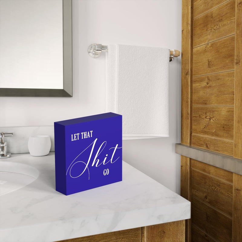 ENGVZ Funny Bathroom Decor Bathroom Signs Blue Desk Decor Wood Box Sign Humor Bathroom Shelf Decor Restroom Sign Half Bathroom Decor Farmhouse Toilet Sign Guest Bathroom Decor for Home Tabletop Countertop - Image 5