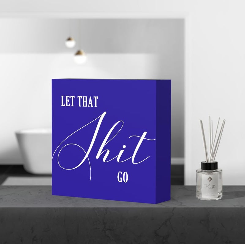 ENGVZ Funny Bathroom Decor Bathroom Signs Blue Desk Decor Wood Box Sign Humor Bathroom Shelf Decor Restroom Sign Half Bathroom Decor Farmhouse Toilet Sign Guest Bathroom Decor for Home Tabletop Countertop - Image 4