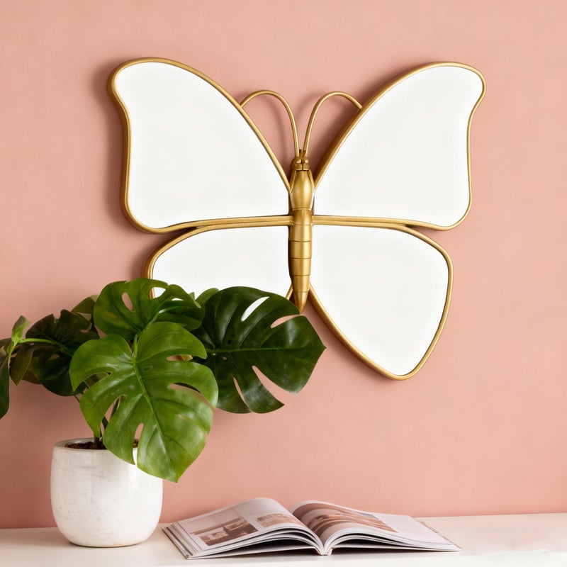 Wartter Decorative Butterfly Wall Mirror with Gold Plastic Frame (14.5x11.8inch) - Image 3