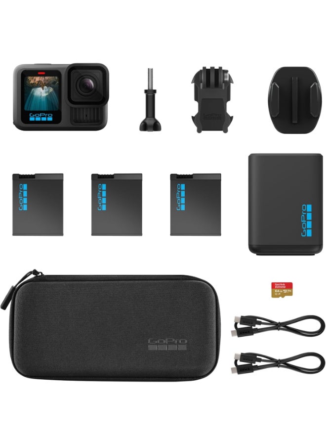 جو برو حزمة الطاقة الممتدة HERO13 Black - تشمل شاحن بطارية مزدوج، 3 بطاريات Enduro، بطاقة microSD سعة 64 جيجابايت، حامل لاصق منحني، وحقيبة كاميرا - مع ضمان رسمي من GoPro الإمارات - Image 2