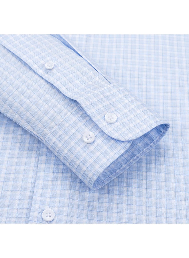 Firs Mulberry Silk Dp Non-iron Long Sleeve Shirt Men Business High-end Non-iron Casual Shirt Blue Plaid Size 39 - Image 1