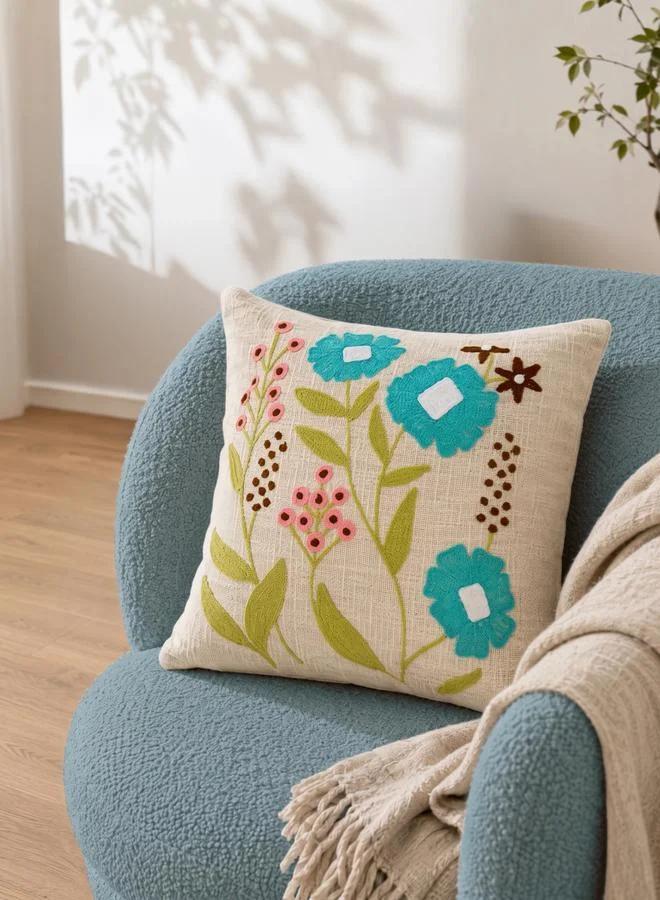Styli 1-Piece Embroidered Square Cushion Cover 18X18Inches, Cotton
