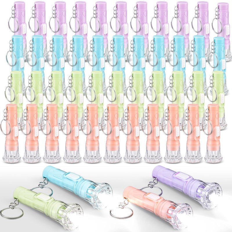 Jexine 50 Pcs Mini Flashlight Keychains Bulk with Lanyard Portable Plastic LED Key Chains Flashlights Small for Night Reading Emergency Hurricane Camping Hiking Party Favors(Pastel Color) - Image 1