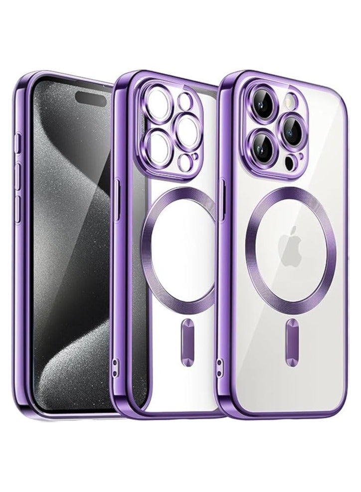 Shockproof Soft TPU Case with Full Camera Lens Protection, Electroplated MagSafe Wireless Charging Compatible for iPhone 15 Pro Max 6.7 inch (Purple) 