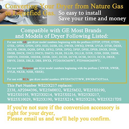 MEANHDAG GE LP Conversion Kit WE25X217 for GE Hotpoint General Electric Gas Dryer, 20KBTU Natural Gas to LP Gas, 100% Pure Brass Liquid Propane Replacement Part PD00022776 AP2044396 with Instruction - Image 3