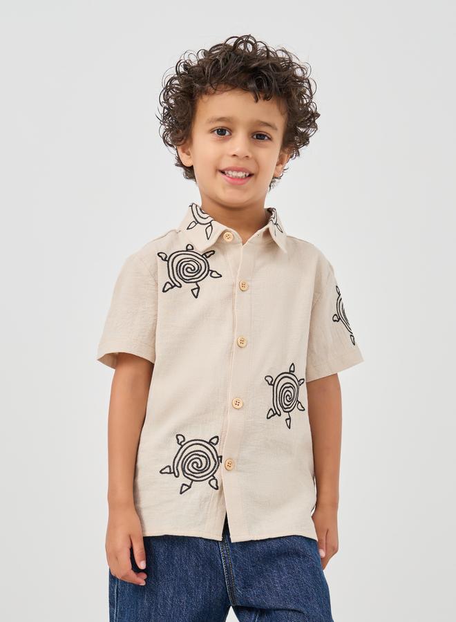 Styli Embroidered Collared Short Sleeve Shirt - Image 1