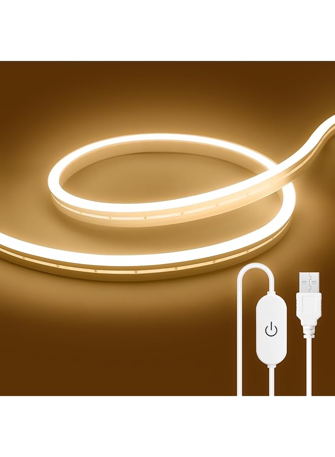 The Bros USB Touch LED Strip Lights Warm White 3000K, 5V 9.84ft/3M 360LEDs High Brightness LED Neon Rope Lights,Waterproof Dimmable Neon LED Strip for Kitchen,Room,TV Decor (Warm White)  - Image 1