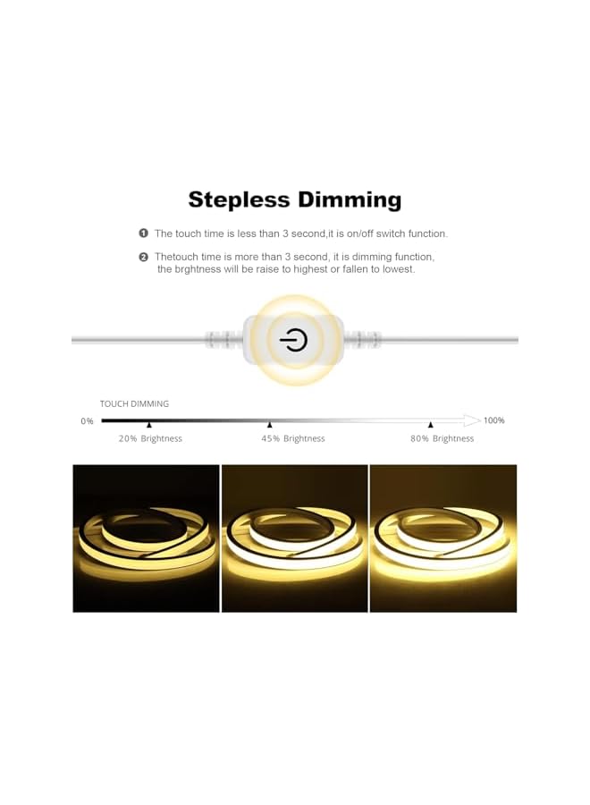 The Bros USB Touch LED Strip Lights Warm White 3000K, 5V 9.84ft/3M 360LEDs High Brightness LED Neon Rope Lights,Waterproof Dimmable Neon LED Strip for Kitchen,Room,TV Decor (Warm White)  - Image 4