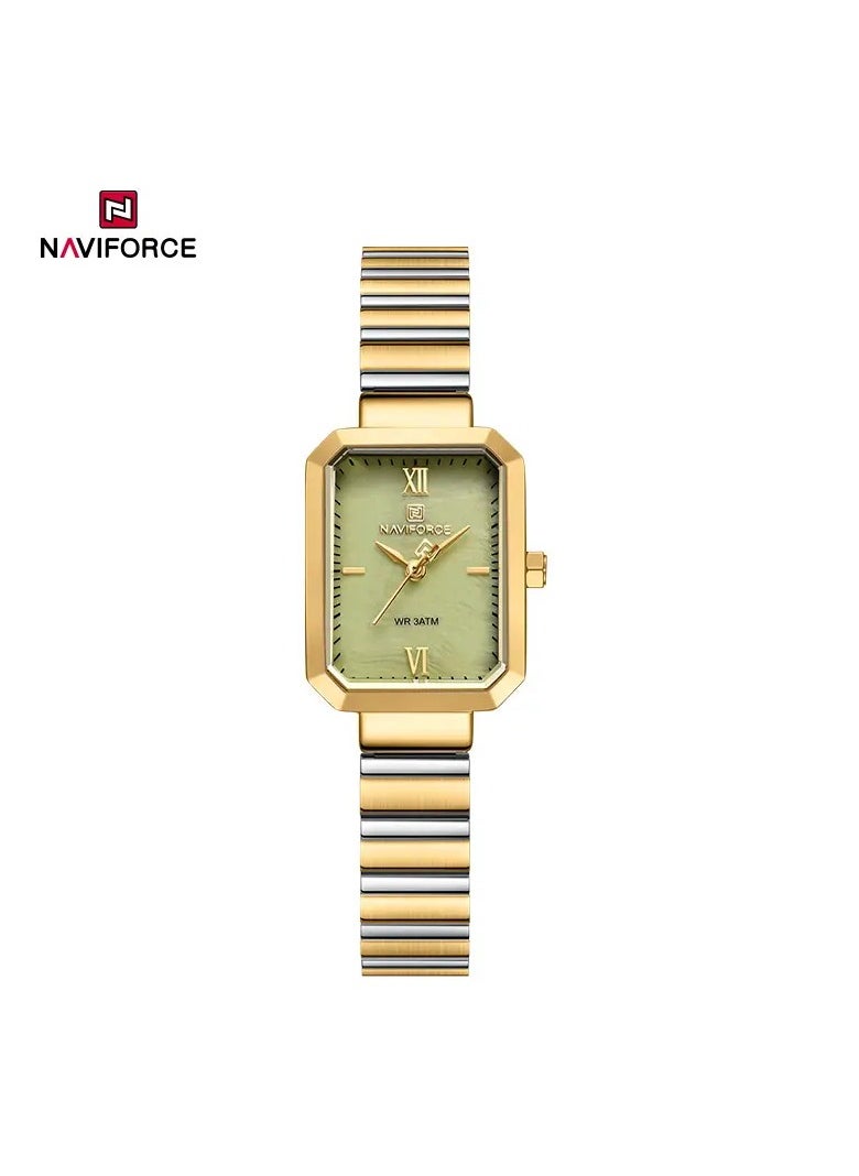 NAVIFORCE - Women's Luxury Rectangular Watch Gold & Green Stainless Steel Waterproof Elegant Design - Image 1